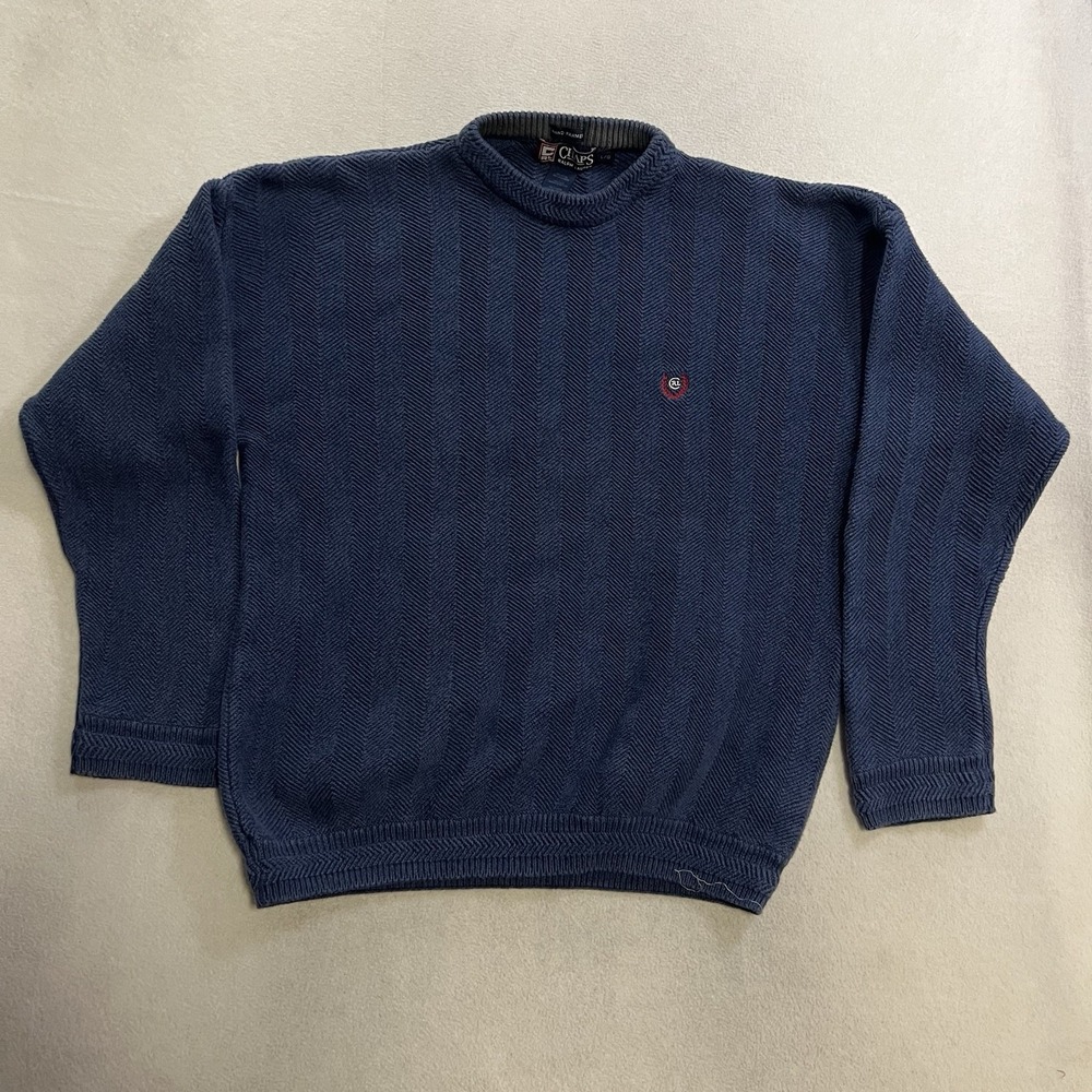 Vtg Chaps Ralph Lauren Knit Sweater Mens Large Blue Pullover Hand Framed Chunky